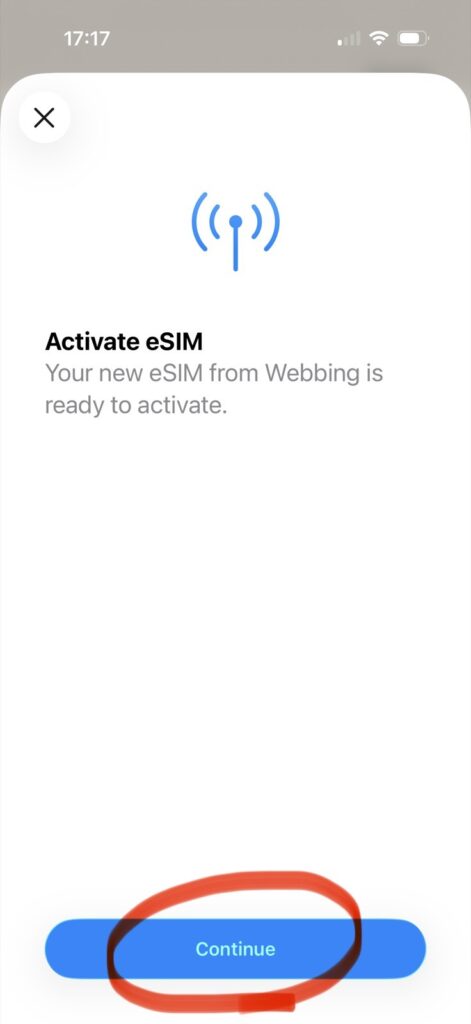 Airalo eSIM activation screen on iPhone showing Activate eSIM button