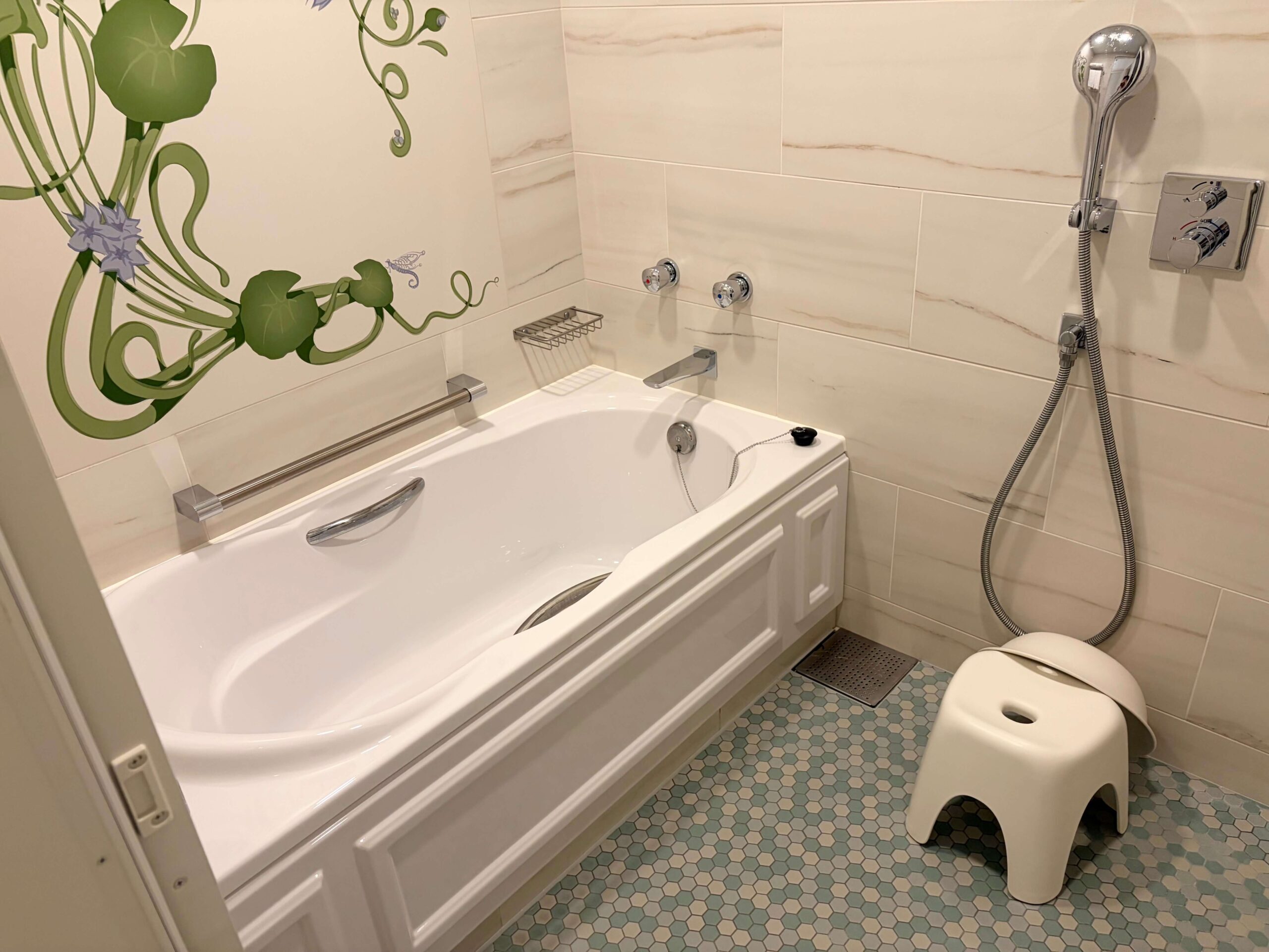 Fantasy Springs Hotel bathroom with separate washing area and deep bathtub