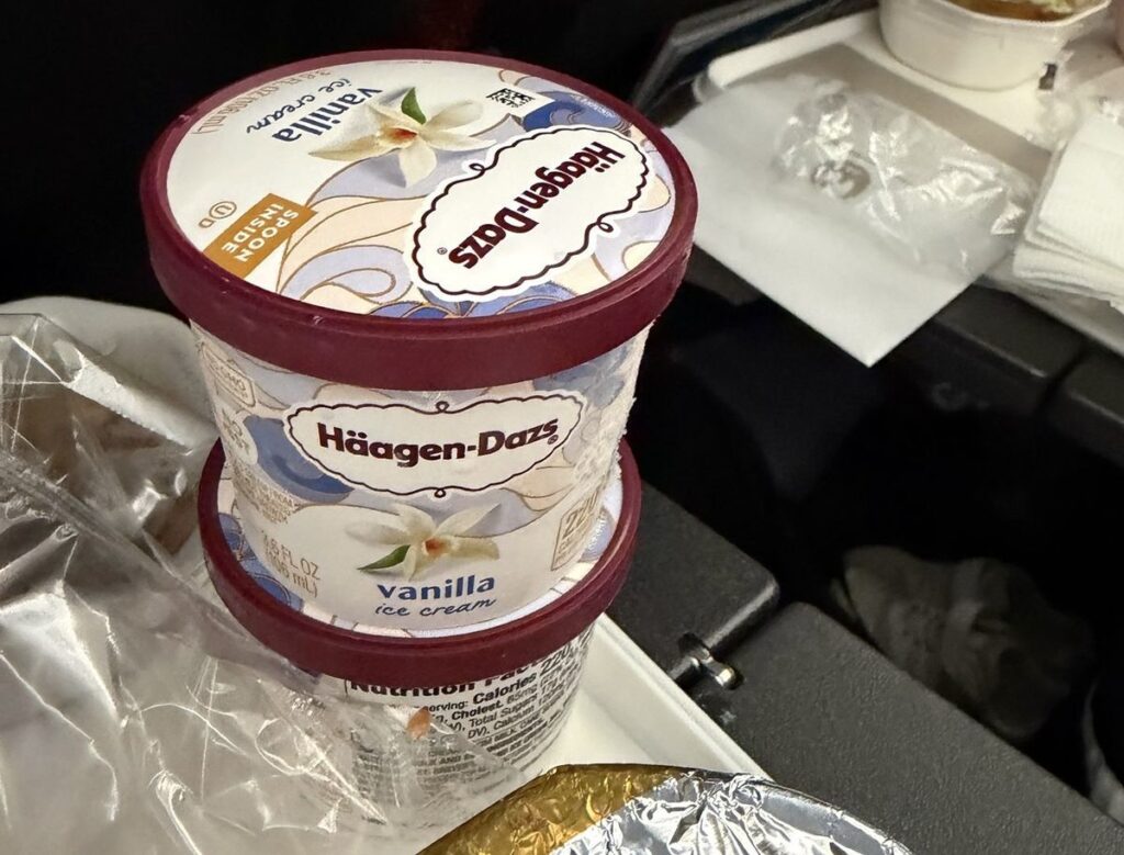 JAL機内食のデザート、ハーゲンダッツのバニラアイスクリーム